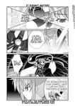  =_= ass bardiche belt blush closed_eyes comic dual_wielding energy_sword fate_testarossa gauntlets greyscale hard_translated heart holding lyrical_nanoha magical_girl mahou_shoujo_lyrical_nanoha_strikers mikage_takashi monochrome sword translated twintails weapon 