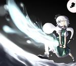  full_moon ghost ikari_manatsu katana kirisame_marisa konpaku_youmu konpaku_youmu_(ghost) moon one_eye_closed short_hair silhouette solo sword touhou weapon white_hair 