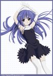  absurdres armpits blue_hair dress furude_rika highres higurashi_no_naku_koro_ni purple_eyes sakai_kyuuta solo thighhighs vector_trace 