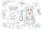  &gt;_&lt; blush caffein character_sheet chibi closed_eyes enter_key-chan long_hair multiple_views orange_eyes original partially_translated personification red_eyes skirt translation_request turnaround twintails white_hair 