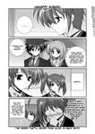  3girls =_= ahoge blush bow caro_ru_lushe comic erio_mondial greyscale hand_to_own_mouth hard_translated lyrical_nanoha mahou_shoujo_lyrical_nanoha_strikers mikage_takashi military military_uniform monochrome multiple_girls subaru_nakajima teana_lanster translated tsab_ground_military_uniform twintails uniform 