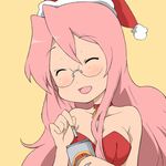  bell bell_collar christmas cigarette closed_eyes collar glasses happy hat hentai_(1985) long_hair lowres lucky_star pink_hair santa_costume santa_hat solo takara_miyuki 