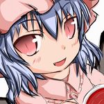  bad_id bad_pixiv_id bat_wings blue_hair blush cup lowres madhand red_eyes remilia_scarlet solo touhou wings 