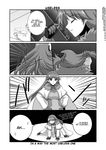  3_3 bodysuit cape comic glasses gloves greyscale hair_undone hard_translated lyrical_nanoha mahou_shoujo_lyrical_nanoha_strikers megane_megane mikage_takashi monochrome numbers'_uniform numbers_(nanoha) quattro_(nanoha) translated 