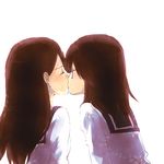  brown_hair closed_eyes fujiyoshi_harumi glasses kiss kitsu_chiri long_hair multiple_girls non-web_source sayonara_zetsubou_sensei school_uniform serafuku short_hair yuri 