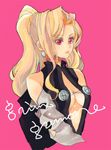  amoretta_virgine anzu_(pixiv) blonde_hair breasts cleavage grimgrimoire lipstick makeup medium_breasts pink_eyes ponytail solo wavy_hair 