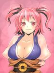  arms_behind_back bad_id bad_pixiv_id breasts cleavage covered_nipples hair_bobbles hair_ornament large_breasts onozuka_komachi pink_eyes pink_hair short_hair smile solo touhou tro two_side_up 