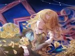  bad_id bad_pixiv_id blonde_hair bouquet closed_eyes dress flower ib long_hair mary_(ib) miiyuro palette_knife petals picture_frame rose solo yellow_flower yellow_rose 