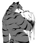 &#26085;&#24453; ?? back blood close_eyes death eyes_closed feline gore grey_scale greyscale kissing male mammal monochrome muscles plain_background romantic stripes white_background 