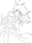  ascot bad_id bad_pixiv_id blush bow detached_sleeves greyscale hair_bow hakurei_reimu heart highres lineart looking_at_viewer midriff monochrome open_mouth ribbon solo touhou white-brown 