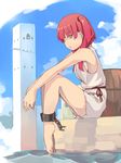  alternate_eye_color ankle_cuffs bare_legs barefoot barrel breasts chain cuffs dress feet foge legs long_hair looking_at_viewer magi_the_labyrinth_of_magic morgiana one_side_up red_hair shackles sideboob sitting small_breasts solo torn_clothes water yellow_eyes 