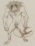  &#12520;&#12525;&#12452; ??? biceps censored claws demon hair horn male monochrome muscles nipples open_mouth pecs solo teeth 