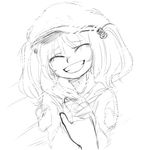 bad_id bad_pixiv_id closed_eyes crying face greyscale grin hat kawashiro_nitori monochrome sketch smile solo space_jin tears touhou 