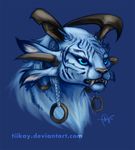  ambiguous_gender charr fangs feline female fur guild_wars horn mammal plain_background portrait ring signature tiikay(artist) tiikay(character) video_games 