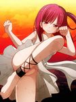  bad_id bad_pixiv_id barefoot blush feet highres kicking long_hair looking_at_viewer magi_the_labyrinth_of_magic mazakura_senju morgiana no_panties pussy_peek red_eyes red_hair solo 