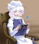  ? bad_id bad_pixiv_id breasts closed_eyes handheld_game_console letty_whiterock open_mouth playstation_portable short_hair smile solo space_jin touhou 