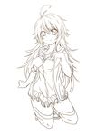  absurdres breasts dodome-iro_mayonnaise highres hoshii_miki idolmaster idolmaster_(classic) lineart long_hair medium_breasts monochrome sleeves_rolled_up smile solo 