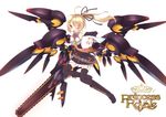  bad_id bad_pixiv_id belt blonde_hair chainsword cicin copyright_name highres mechanical_wings necktie one_eye_closed original ponytail princess_royale red_eyes thighhighs wings 
