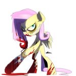  alpha_channel anthro anthrofied blood chainsaw cyan_eyes equine female fluttershy_(mlp) friendship_is_magic fur grin hair horse looking_at_viewer mammal my_little_pony pegasus pink_hair plain_background pony shed.mov solo transparent_background wings yellow_fur 