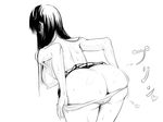  1girl ass bent_over black_hair breasts kurofudo large_breasts monochrome solo topless undressing 