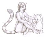  ambiguous_gender anthro butt cayleth crossed_legs female feral hair hyena lemur mammal monochrome nude pencils primate ringed_tail ringtail sitting 