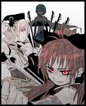  bad_id bad_pixiv_id blonde_hair blue_hair eerr gun long_hair magical_girl mahou_shoujo_madoka_magica miki_sayaka multiple_girls red_eyes red_hair sakura_kyouko sword tomoe_mami tongue tongue_out weapon 