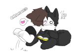  ambiguous_gender anthro black_fur blush book canine changed_(video_game) chano clothing cub digital_media_(artwork) duo fur goo_creature hair hug jumping lin_(changed) mammal mask monster pants puro_(changed) white_eyes wolf young 