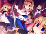  a_(aaaaaaaaaaw) alice_margatroid black_legwear blonde_hair blue_eyes book boots capelet cross-laced_footwear doll dress hairband lace-up_boots magic_circle pantyhose ribbon short_hair solo sword touhou weapon 