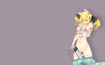  animal_ears at@mo bandaid blonde_hair breasts koujiro_frau navel no_bra panties panty_pull robotics;notes shirt_lift twintails underwear yellow_eyes 