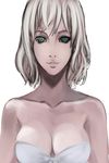  absurdres bare_shoulders bra breasts cleavage collarbone early_type face green_eyes hair_down highres medium_breasts original short_hair silver_hair solo strapless strapless_bra underwear upper_body white_bra 