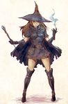  bad_id bad_pixiv_id boots brown_eyes brown_hair cape gloves hat komgakure long_hair magic necromancer original solo staff thigh_boots thighhighs witch witch_hat 