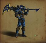  blue blue_hair elf hair hand_on_hip heroic male neon neon_(artist) night_elf plain_background polearm solo spear standing video_games warcraft warrior world_of_warcraft 