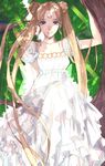  bad_id bad_pixiv_id bishoujo_senshi_sailor_moon blonde_hair dappled_sunlight dress feet_out_of_frame highres in_tree jun_(anna19791220) long_hair princess_serenity sitting sitting_in_tree solo sunlight tree tsukino_usagi twintails very_long_hair white_dress 