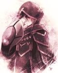  ao2222 armor coat hood incarose_(tales) monochrome purple red_eyes solo spot_color tales_of_(series) tales_of_hearts 