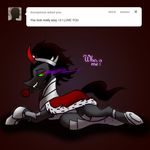  armor black_hair english_text equine eye_mist feral flower friendship_is_magic hair hooves horn horse king_sombra_(mlp) lying male mammal mane my_little_pony pony red_eyes rose seductive solo text tumblr unicorn 