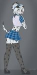  blue_eyes butt canine clothed clothing dalmatian dog female hair kararesch looking_at_viewer looking_back mammal plaid ryunwoofie shirt skimpy skirt solo standing white_body white_hair 
