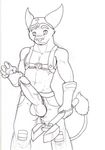  balls biceps big_balls big_penis blush clothed clothing erection half-dressed lombax male muscles pants pecs penis precum ratchet ratchet_and_clank sketch solo thick_penis topless uncut unknown_artist vein 
