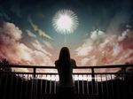  brown_hair cloud fireworks highres hono_mochizuki long_hair original scenery sky solo sunset 