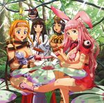  4girls animal_ears artist_request bare_legs black_hair blonde_hair blue_eyes blush_stickers bunny_ears hairband japanese_clothes leina melona menace multiple_girls official_art pink_hair purple_eyes queen's_blade setra short_hair tomoe 