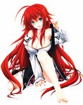  1girl absurdres barefoot blue_eyes breasts fang feet female high_school_dxd highres large_breasts long_hair miyama-zero official_art red_hair rias_gremory single_shoe sitting smile solo spread_toes toe_spread toes 