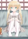  bad_id bad_pixiv_id blonde_hair child couch crotch_seam dress green_eyes hair_ribbon highres lolita_fashion long_hair nail_polish original panties panties_under_pantyhose pantyhose revision ribbon sitting solo stuffed_animal stuffed_toy tears teddy_bear thighband_pantyhose tsukino_neru twintails underwear white_legwear white_panties 