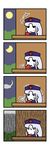  1girl 4koma blush cloud comic dora_ita flying_sweatdrops hat highres night nurse_cap open_mouth rain silent_comic silver_hair sky smile solo touhou trembling waiting wavy_mouth yagokoro_eirin 