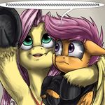 cub duo english_text equine female feral fetlocks fluttershy_(mlp) friendship_is_magic fur green_eyes hair horse mammal my_little_pony orange_fur pegasus pink_hair pony pools purple_eyes purple_hair scootaloo_(mlp) simmple_background simple_background text unknown_artist wings yellow_fr yellow_fur young 