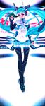  absurdres android aqua_hair collar detached_sleeves hatsune_miku highres kimura_3104 long_hair looking_at_viewer musical_note nail_polish necktie pink_eyes see-through solo thighhighs twintails very_long_hair vocaloid 