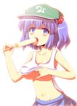  bad_id bad_pixiv_id banned_artist blue_eyes blue_hair blush breasts cleavage collarbone food hair_bobbles hair_ornament hat kawashiro_nitori kisaragi_zwei large_breasts licking looking_at_viewer midriff navel open_mouth popsicle revision sexually_suggestive shirt_lift short_hair skirt solo tank_top tongue tongue_out touhou two_side_up underboob 