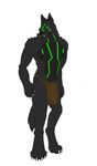  abs anthro biceps black_fur black_nipples black_noss body_markings canine canines claws clothed clothing facial_markings fangs fur green_eyes green_fur green_markings half-dressed ishigray loincloth male mammal markings muscles nash nash_darc_(character) nipples pecs plain_background pose solo standing teeth toe_claws toned topless were werewolf white_background white_claws wolf 