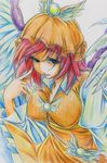  absurdres black_eyes breasts colored_pencil_(medium) finger_to_face fingernails hat highres kitazinger large_breasts long_fingernails long_sleeves mystia_lorelei open_mouth pink_hair sharp_fingernails short_hair solo touhou traditional_media 