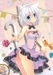  animal_ears blue_eyes breasts cat_ears cat_tail cleavage detached_collar legs medium_breasts no_panties original skirt skirt_lift tail tamakake white_hair 