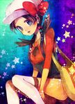  blue_eyes blue_hair cabbie_hat crystal_(pokemon) hat overalls pokemon pokemon_special solo thighhighs yui_ko 