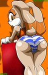  anthro big_butt brown_eyes butt camel_toe cream_the_rabbit female lagomorph looking_at_viewer looking_back mammal monkeyxflash panties plump_labia rabbit sega solo sonic_(series) striped_panties underwear young 